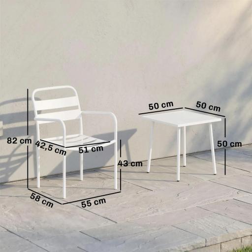 Conjunto de Jardín Exterior de 3 Piezas de Acero Galvanizado con 2 Sillas y Mesa de Vidrio Templado Blanco [1]