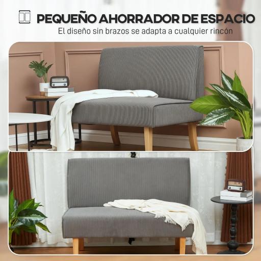 Sofá de 2 Plazas Tapizado en Pana con 2 Puertos USB 1 Puerto Tipo-C y Patas de Madera Carga 220 kg 110x60x85 cm Gris [6]