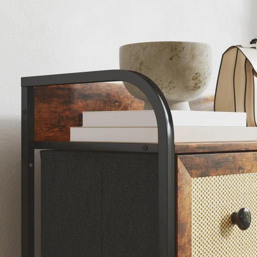 Cómoda para Dormitorio con 5 Cajones con Frentes de Ratán y Marco de Acero 58x29x99 cm Marrón Rústico [7]