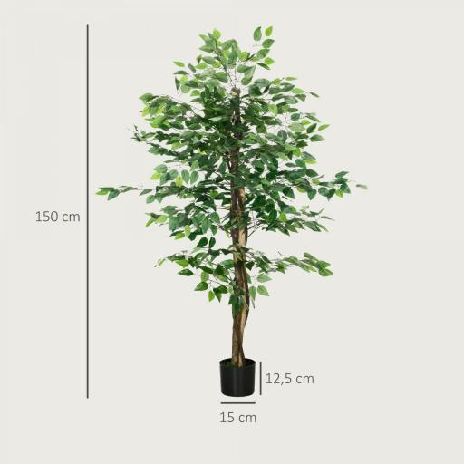 Planta Artificial con Troncos Naturales 150 cm Ficus Sintética con 882 Hojas Decoración para Hogar Verde [1]