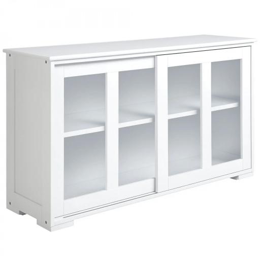 Aparador de Cocina Moderno Mueble Auxiliar con 2 Puertas Corredizas de Vidrio y Estante Ajustable 107x33x62,5 cm Blanco [4]