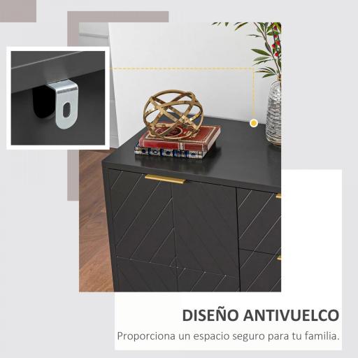 Aparador para Salón con 3 Cajones 2 Puertas y Estante Ajustable Mueble Auxiliar para Salón Antivuelco 120x40x76 cm Negro [5]