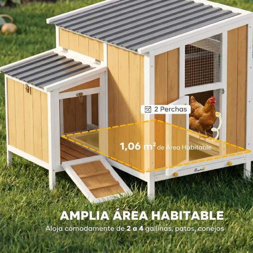 Gallinero para Exterior de Madera 145x90x92 cm para 2-4 Gallinas con Nido Casa Lateral Bandeja Extraíble Amarillo [2]