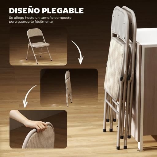 Juego de 2 Sillas Plegables Tapizadas en Lino Sintético con Respaldo y Estructura de Acero para Salón 45x46x78 cm Beige [5]