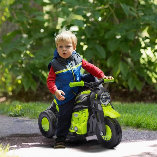 Moto Eléctrica para Niños de +2 Años con Función de Soplar Burbujas Faros Música Velocidad 3 km/h Carga 30 kg Verde