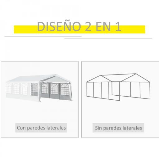 Carpa de Jardín 8x4 m Pérgola Cenador Pabellón Cochera Gazebo con 4 Paneles Laterales y 8 Ventanas para Fiestas Blanco [2]
