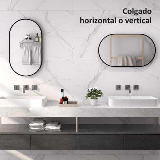 Espejo de Baño Ovalado 40x70 cm Espejo Decorativo de Pared con Marco de Aluminio para Salón Horizontal o Vertical Negro [2]