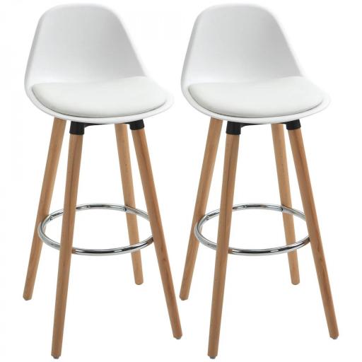 Conjunto de 2 Taburetes de Bar Tapizado en PU Taburetes Altos de Cocina con Asiento 69 cm 43x43x91 cm Blanco [8]