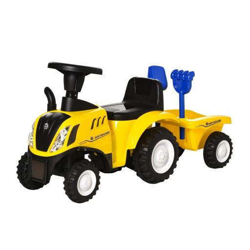 Tractor para Niños de 12-36 Meses con Remolque Extraíble Coche Correpasillos con Bocina Faros Pala Asiento de Suelo 25 cm y Rastrillo Carga 25 kg 91x29x44 cm Amarillo [10]
