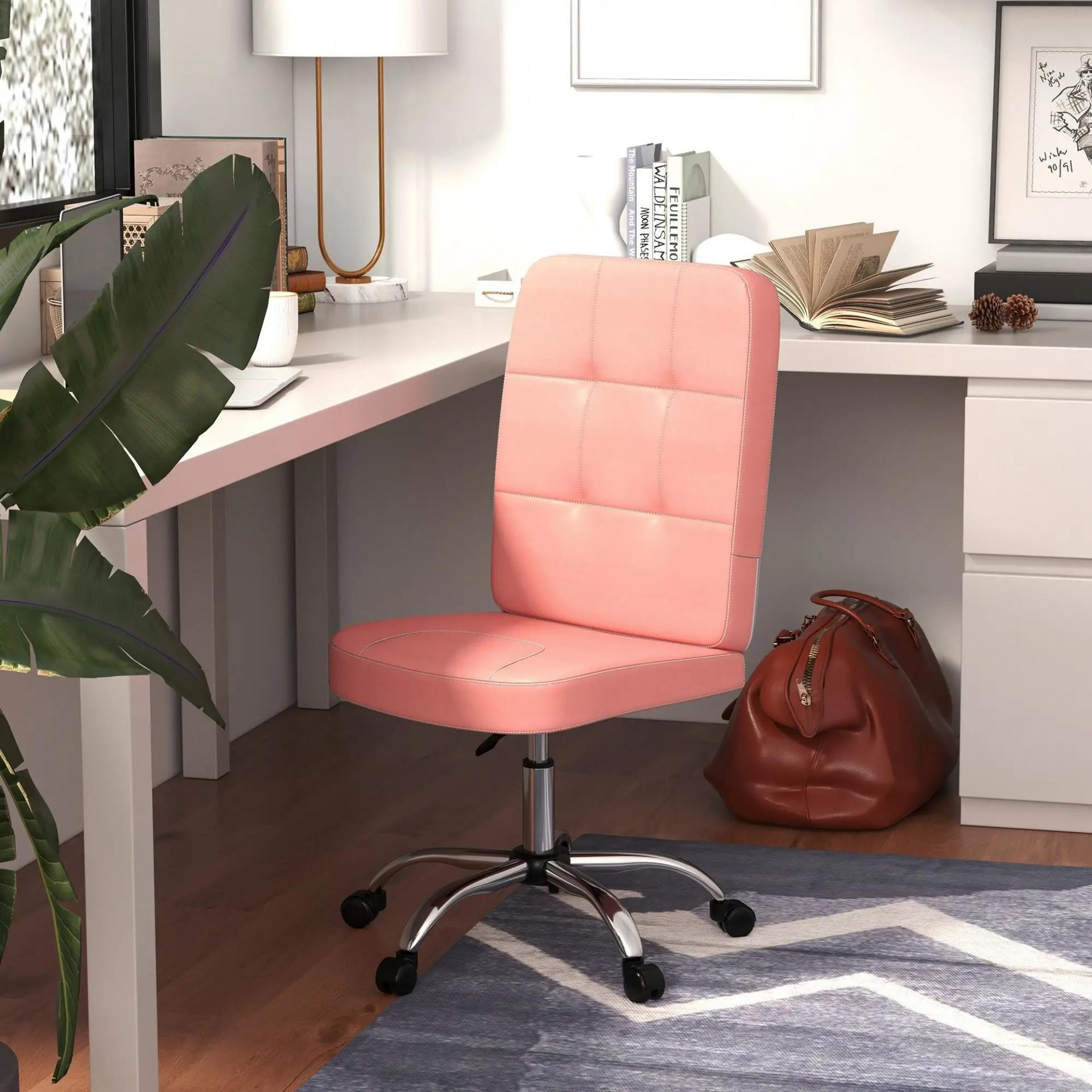 Silla de Oficina sin Brazos Silla de Escritorio Giratorio de Piel Sintética con Altura Ajustable 45x59x90-100 cm Rosa