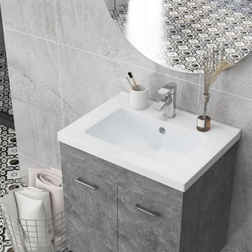 Mueble de Baño con Lavabo Cerámico Armario Bajo de Lavabo de Pared con 2 Puertas Estante Ajustable 60x45,5x60 cm Gris [5]