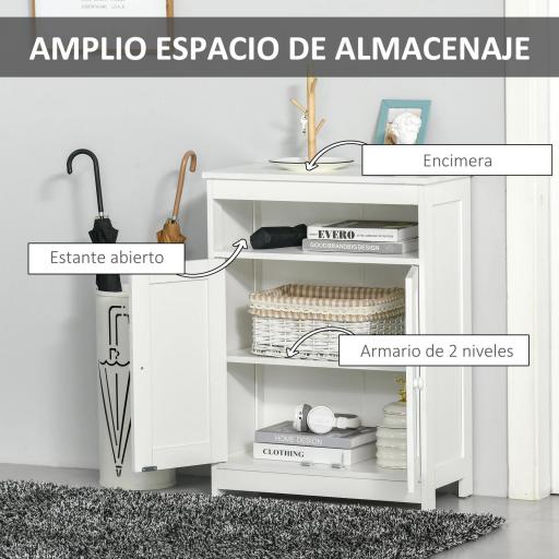 Armario Auxiliar de Baño con 2 Puertas Estante Interior Ajustable y Compartimento Abierto Mueble de Baño para Salón Cocina 60x30x80 cm Blanco [2]