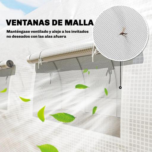 Invernadero de Túnel 6x3x2 m con Puerta con Bisagras 12 Ventanas de Malla y Estructura de Acero Galvanizado Blanco [3]
