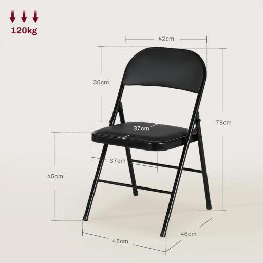 Juego de 2 Sillas Abatibles con Respaldo y Estructura de Acero para Oficina Estudio 45x46x78 cm Negro [1]