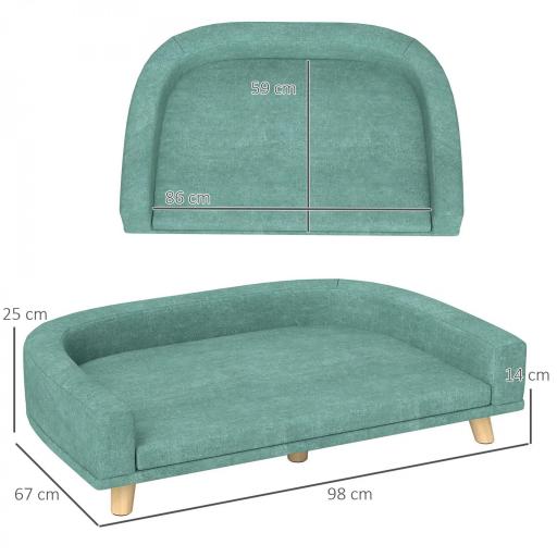  Sofá para Perros Grandes Cama Elevada para Perros con Cojín Lavable y Patas de Madera Carga 30 kg 98x67x25 cm Verde [1]