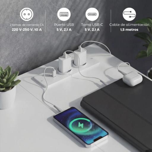 Escritorio Esquinero Reversible con 6 Cajones 126x48 cm con Toma de Corriente Puerto de Carga USB y USB-C Blanco [5]