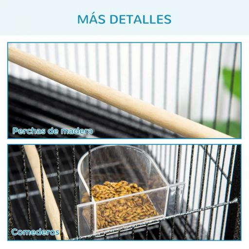 Jaula para Pájaros con Ruedas Pajarera Metálica con Perchas Comederos y Estante 81x48x162,5 cm Negro y Gris [6]