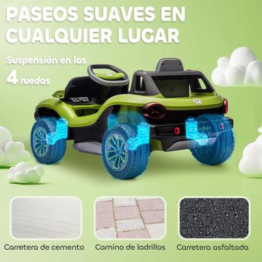 Coche Eléctrico para Niños de +3 Años Volkswagen E-Buggy 12V con Mando a Distancia 2,4 G Ruedas con Suspensión Verde [4]