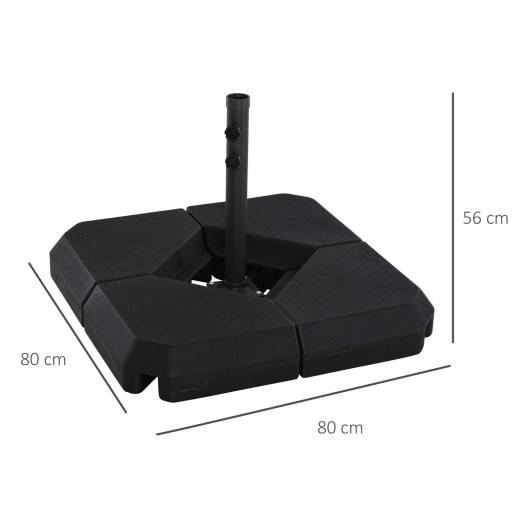 Base para Sombrilla de Ø48 mm con 4 Pesos Rellenables de Agua o Arena de 60L Soporte de Sombrilla en Forma de Cruz con Tubo de Acero 80x80x56 cm Negro [1]