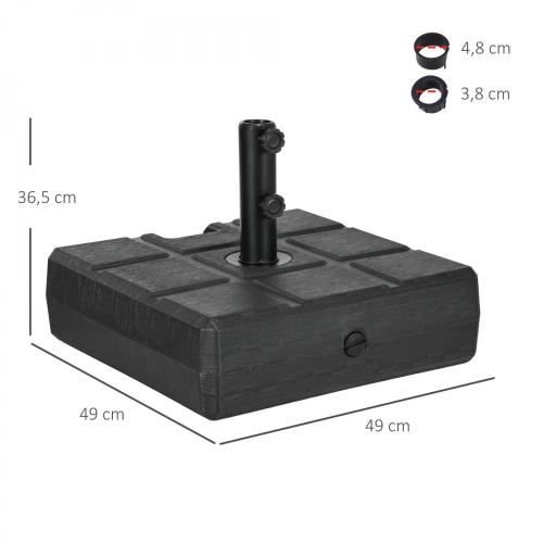 Soporte para Parasol Rellenable de Agua 30 kg y Arena 40 kg para Poste de Paraguas de Ø38/48 mm 49x49x36,5 cm Negro [1]