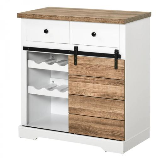 Mueble de Cocina con Puerta Corredera de Granero Botellero Cajones y Estantes para Comedor Salón 80x39x86 cm Blanco [3]