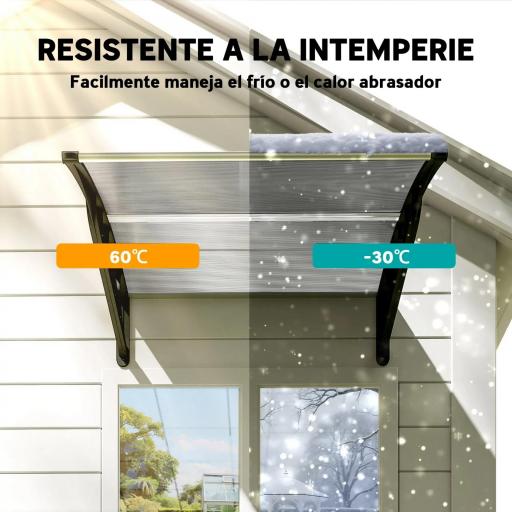Marquesina para Puertas y Ventanas 103x96,5 cm con Paneles de Policarbonato Regleta de Aluminio Transparente [7]