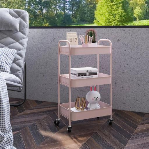 Carrito de Almacenamiento con 3 Cestas y Marco de Acero para Salón Dormitorio Oficina Cocina 45x30,6x79 cm Rosa [4]