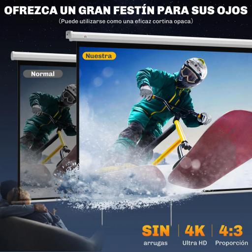 Pantalla Proyector de 84 Pulgadas Formato 4:3 4K Pantalla de Proyección Montaje en Pared o Techo Blanco [2]