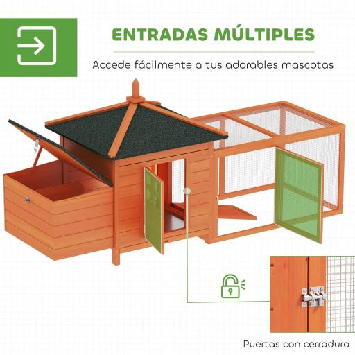 Gallinero de Madera Exterior Jaula para Gallinas con Nidos Corral Bandeja Extraíble Tapa Abatible 196x76x97 cm Naranja [3]