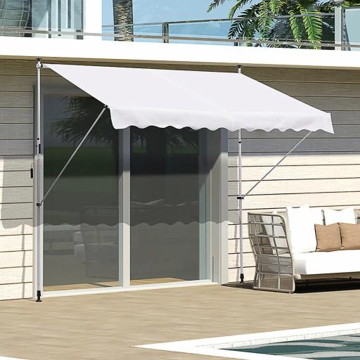 Toldo Manual Retráctil 300x150x170-280 cm con Altura Ajustable Manivela y Protección Solar para Terraza Blanco
