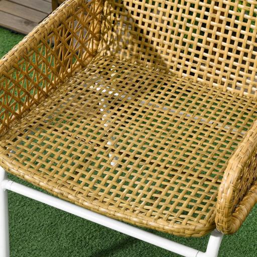 Juego de 3 Piezas Sillas y Mesa de Ratán con 2 Sillas 1 Mesa de Centro y Cojines para Terraza Patio Natural [3]