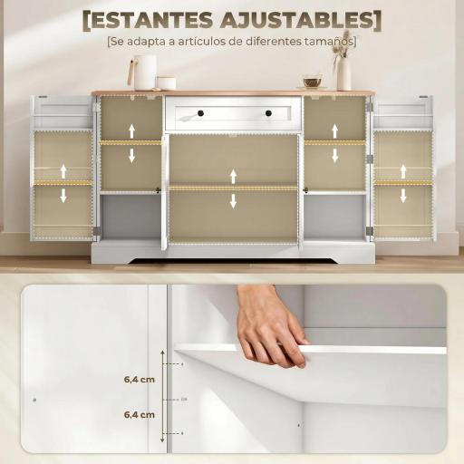 Aparador de Cocina con Cajón Estantes en las Puertas Estantes Ajustables Barra de Café 138x40x83,5 cm Blanco [3]