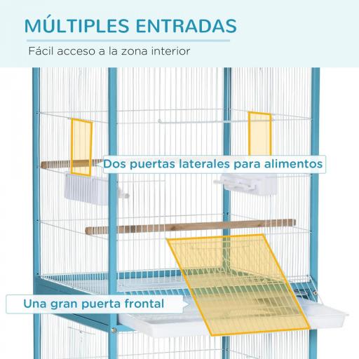 Jaula para Pájaros de 2 Niveles con Ruedas Bandejas Extraíbles Puertas Comederos Perchas 51,5x50x140 cm Azul [5]