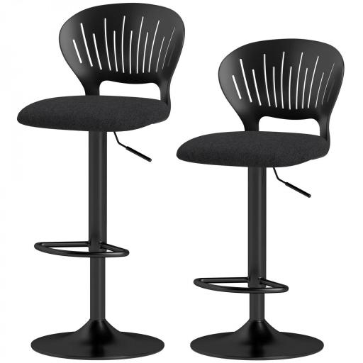 Juego de 2 Taburetes de Bar Giratorios en 360° Regulables en Altura de 84-105 cm Respaldo Hueco Reposapiés Negro [8]