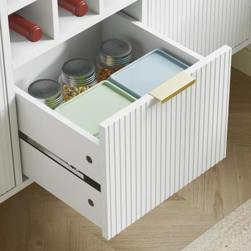 Alacena de Cocina Moderna con Armarios Cajón Botellero y Puertas de Vidrio y Estantes Ajustables 100x40x180 cm Blanco [7]