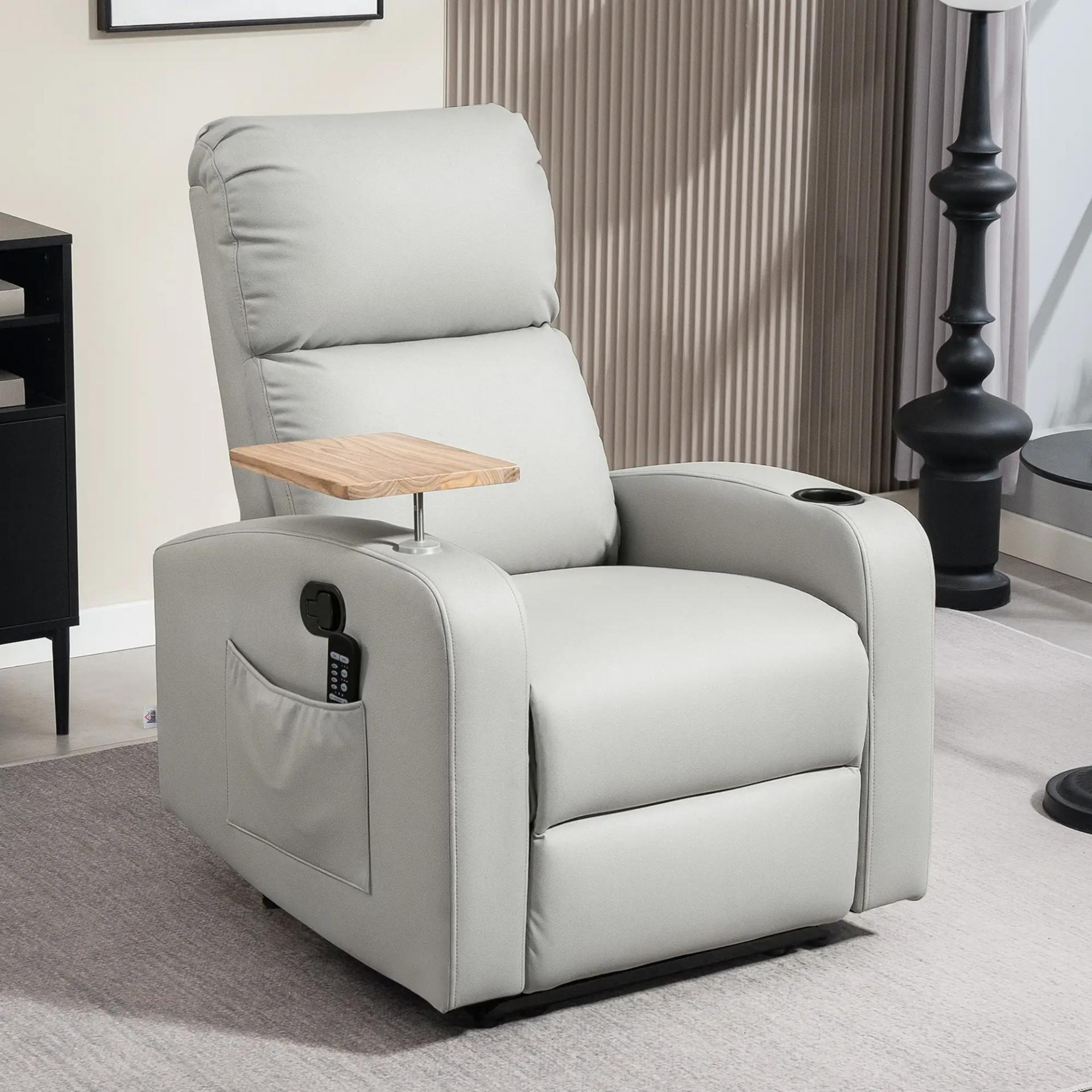 Sillón de Masaje con 4 Modos Vibración Reclinación 145° Mando a Distancia 77x93x105 cm Gris Claro