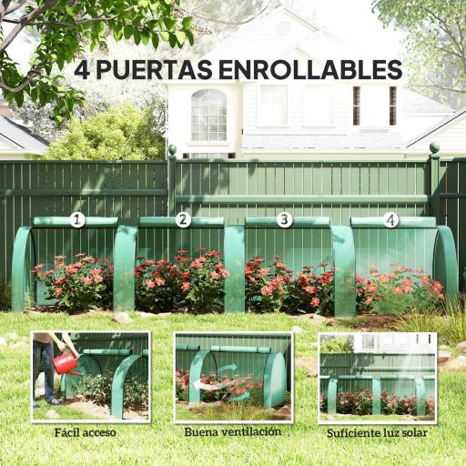 Invernadero Pequeño Invernadero de Jardín para Cultivo de Plantas con 4 Ventanas Enrollables 395x100x80 cm Verde [3]