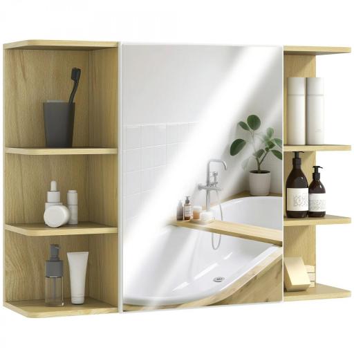 Armario de Baño de Pared con Espejo Puerta Estantes Abiertos 80x20x59 cm Natural [8]