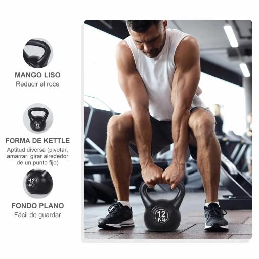 Pesa Rusa de 12 kg Kettlebell Relleno de Arena con Mango Ancho Antideslizante para Entrenamiento 27x21x31 cm Negro [4]