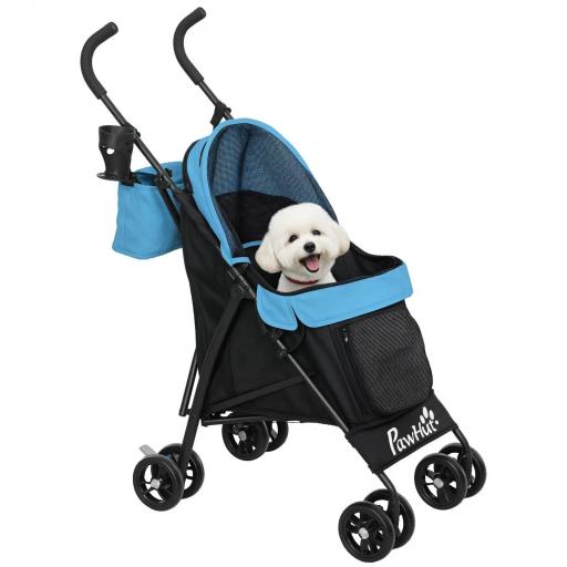 Cochecito para Perros Pequeños con Estructura de Paraguas con Cojín Lavable Portavaso Ventanas de Malla y Bolsa Azul [9]