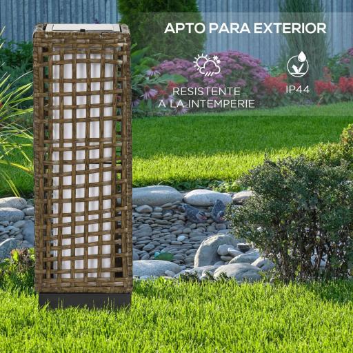 Lámpara Solar de Ratán Sintético con Luces LED Encendido/Apagado Automático para Exterior 15,5x15,5x46 cm Arena [3]