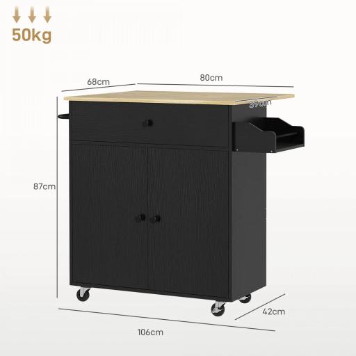Isla de Cocina con Ala Abatible 2 Puertas Cajón Especiero Toallero y Estante Ajustable 106x42x87 cm Negro y Roble [1]