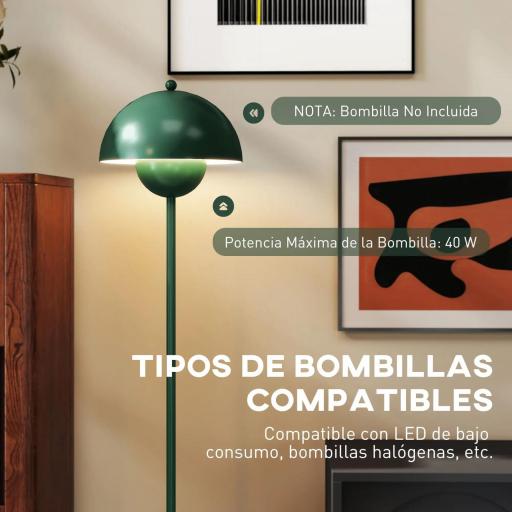 Lámpara de Pie para Salón Moderna con Pantalla de Cuenco Interruptor de Pie Casquillo E27 Sin Bombilla Ø30x155 cm Verde [2]