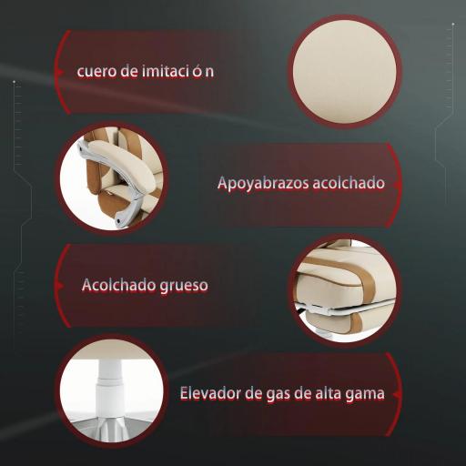 Silla Gamer Reclinable con Altura Ajustable Reposapiés Retráctil Soporte Lumbar y Reposacabezas Desmontable Crema [5]