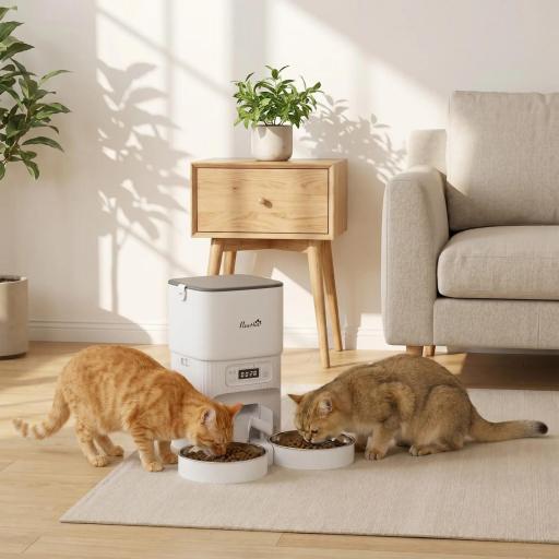 Comedero Gato Automático 4L Dispensador Comida para Gatos/Perros 1-6 Comidas al Día 2 Cuencos 2 Fuentes de Alimentación [4]