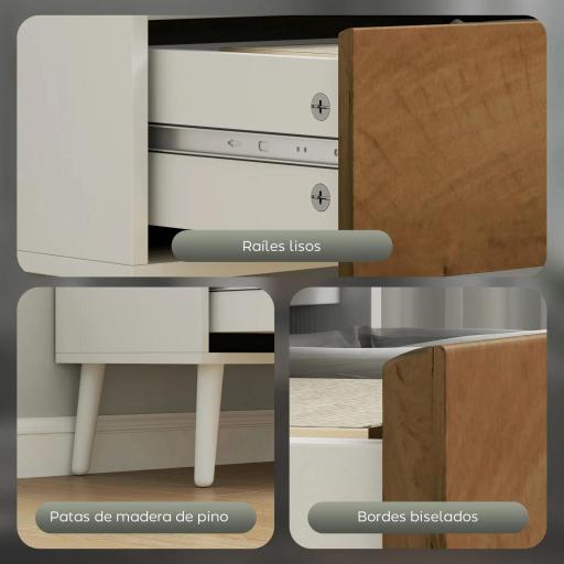 Estantería Bicolor con 4 Estantes Abiertos y 2 Cajones de Melamina con Patas de Pino 60x30x179cm Blanco y Madera Natural [3]