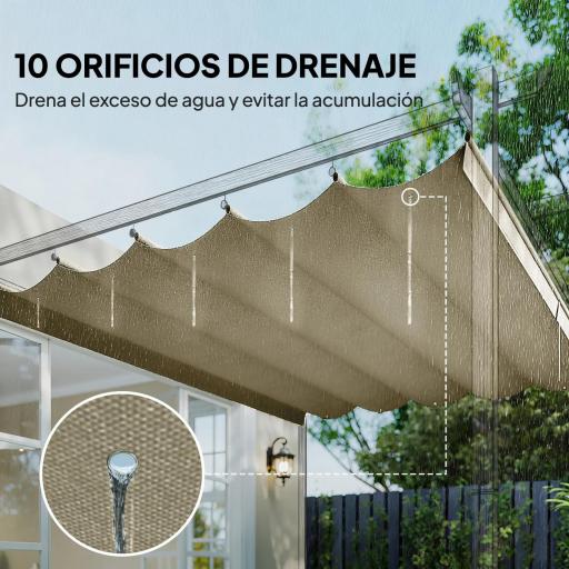 Techo de Repuesto Retráctil 3,5x2,6 m para Marco de 4x3 m Toldo de Tela Solo para Cenador Jardín con 10 Orificios Beige [2]