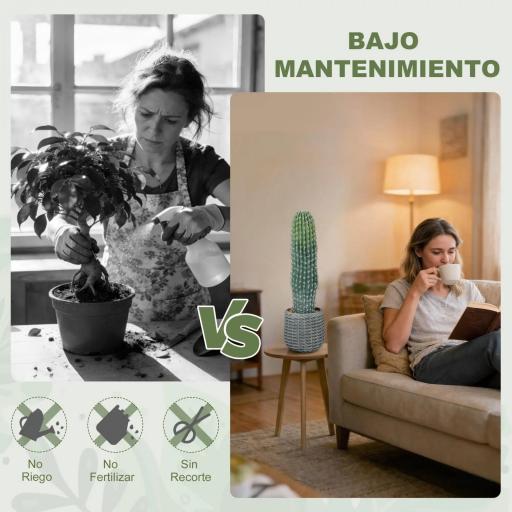 Cactus Artificial 66 cm, Planta Artificial Decorativa con Maceta para Decoración del Interior Verde [4]