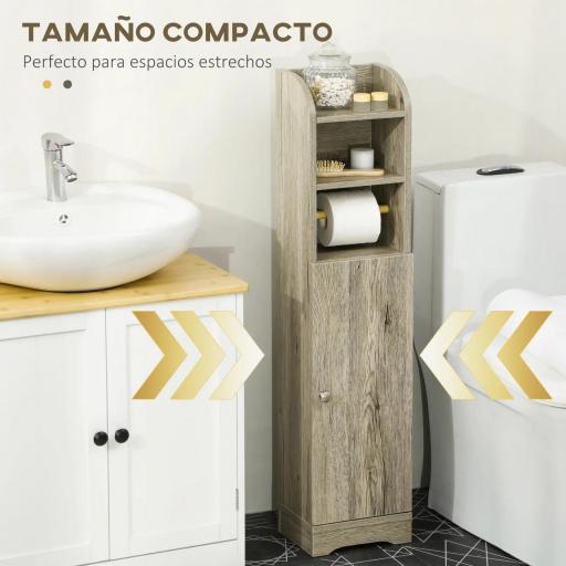 Portarrollos de Papel Higiénico con Armario para Baño con Estante Interior Ajustable 23x18x100 cm Gris [5]