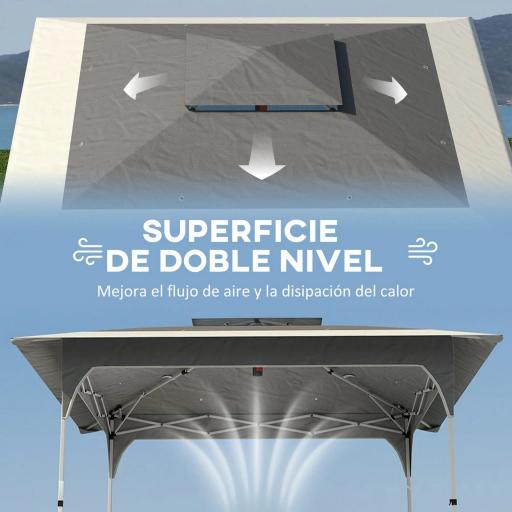 Carpa Plegable 3,5x3,5 m Pop-up con Altura Ajustable 3 Niveles Doble Techo Cierre Central y Bolsa UPF50+ Gris [5]